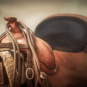 Pferdezubehör Westernsattel mit Zügel über dem Horn