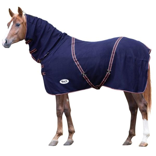 Pferdedecke mit Halsteil, Kreuzbegurtung und Klammerverschlüssen vorne in navy