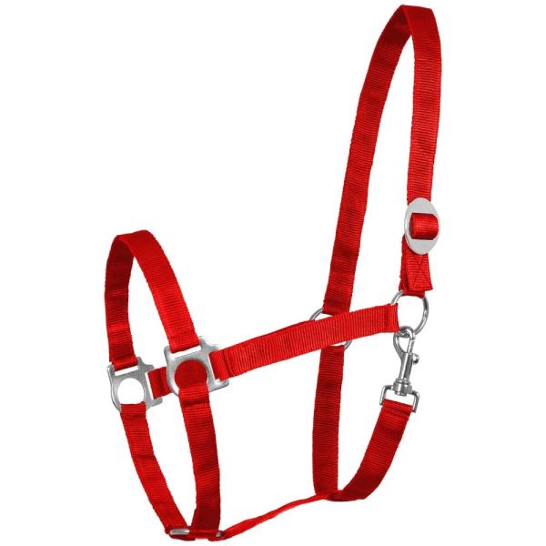 Waldhausen Pferdehalfter Perlon – stufenlos verstellbar für Stall, Training und Transport in der Farbe rot