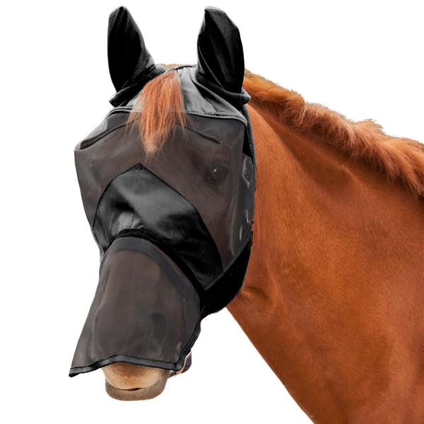 Fliegenmaske mit Ohrenschutz, Nasenschutz und UV Schutz in schwarz