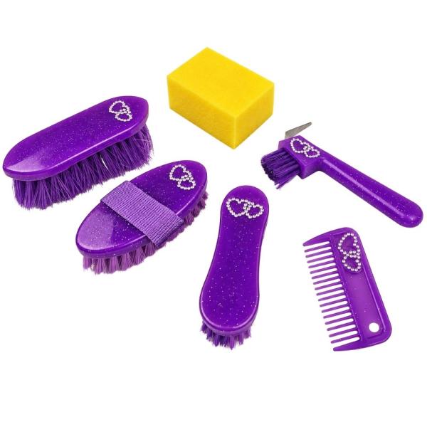 York Putz-Set Sweety für Kinder in Lila mit Bürsten, Hufkratzer, Kamm und Schwamm