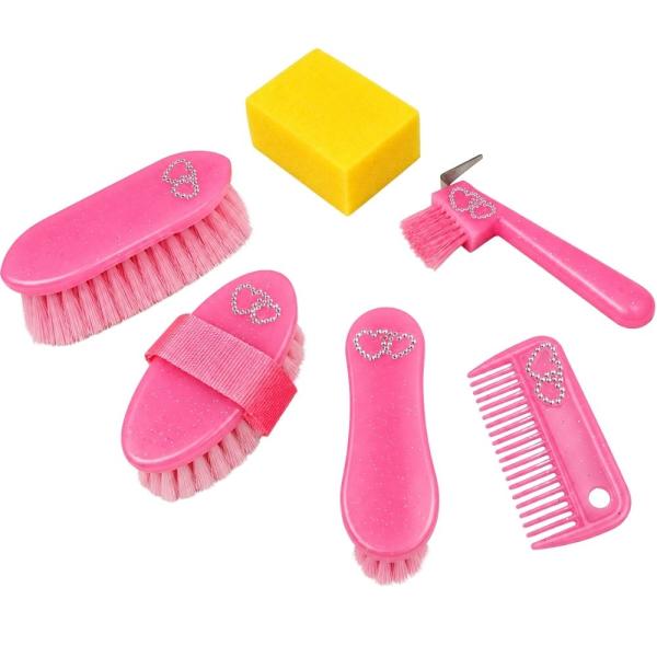 York Putz-Set Sweety für Kinder in Pink mit Bürsten, Hufkratzer, Kamm und Schwamm