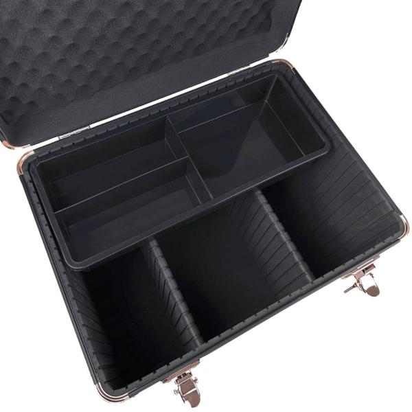 York Putzbox in Roségold geöffnet, Draufsicht auf die Innenfächer