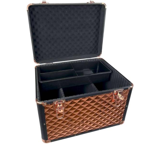 York Putzbox in Roségold geöffnet mit Fächereinteilung für Putzsachen