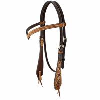 braune Westerntrense aus robustem Leder. mit Punzierung und Perlen. Gesamtansicht