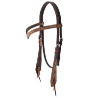 braune Westerntrense aus robustem Leder. mit Punzierung und Perlen. Gesamtansicht